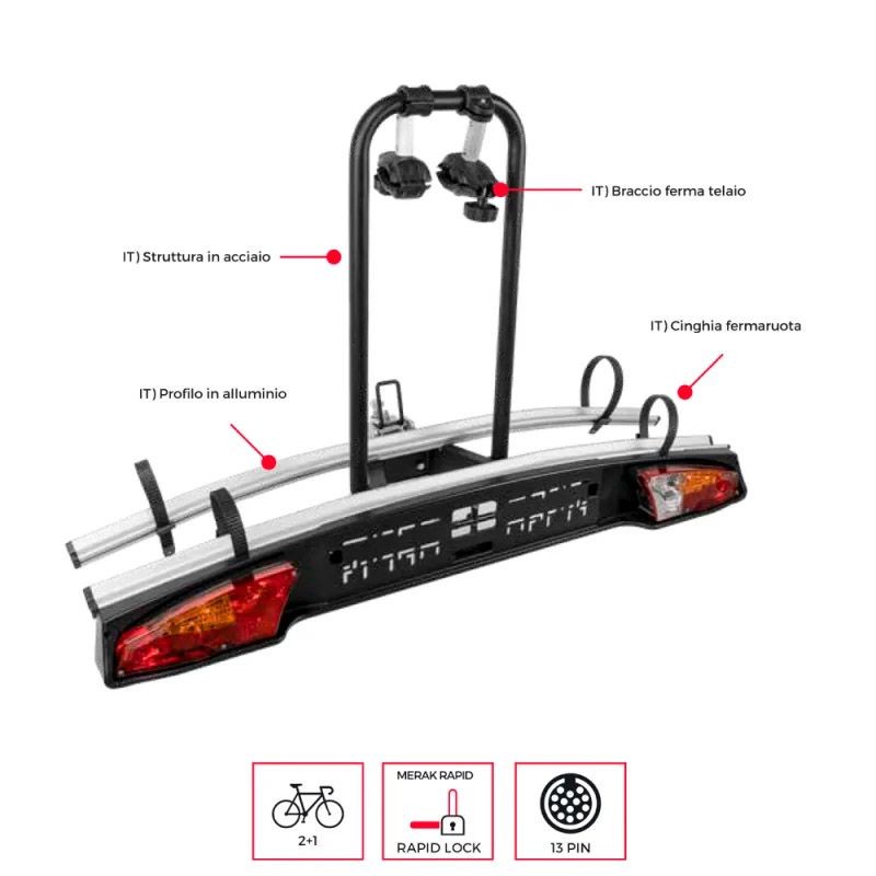 Bike Rack Towbar MERAK 2 Bikes Solid and Light MENABO'